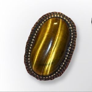 Large Vintage Tigers Eye Bronze Statement Ring size 7